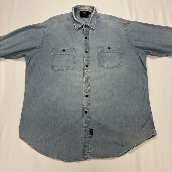 RRL Double RL Ralph Lauren Chambray Work Shirt Button Up Distressed XL - Picture 2 of 13